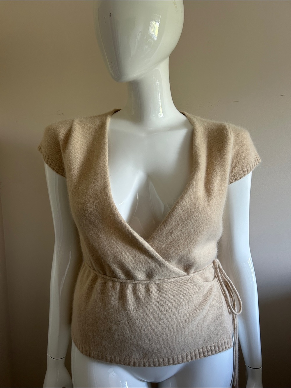 Vintage Esprit Cream Lambswool and Angora Wrap Top with Tie, size XL